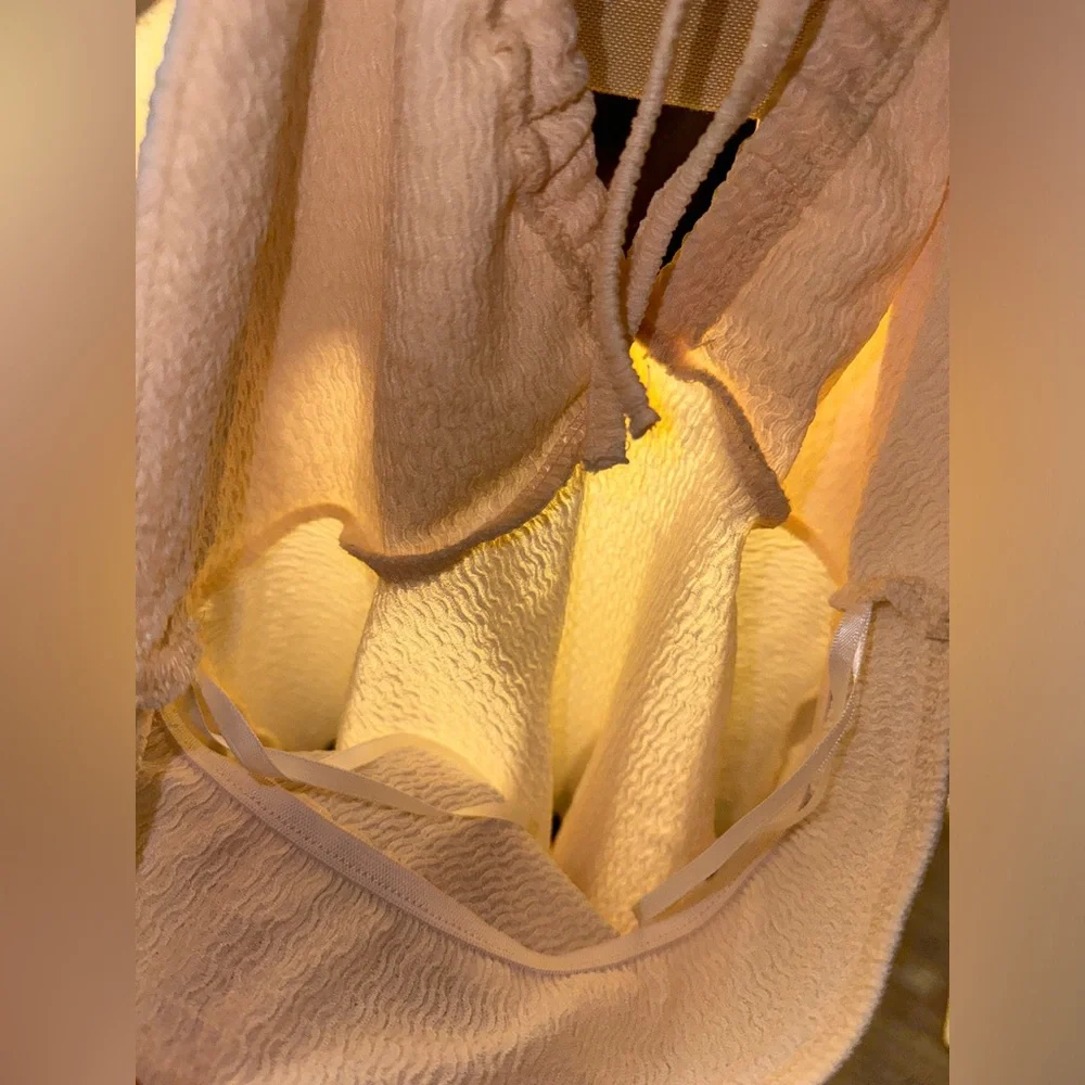 NEW Textured Beige Halter Crop Top Versatile Keyhole Tube Ties A-Line Swing XS - Picture 9 of 10